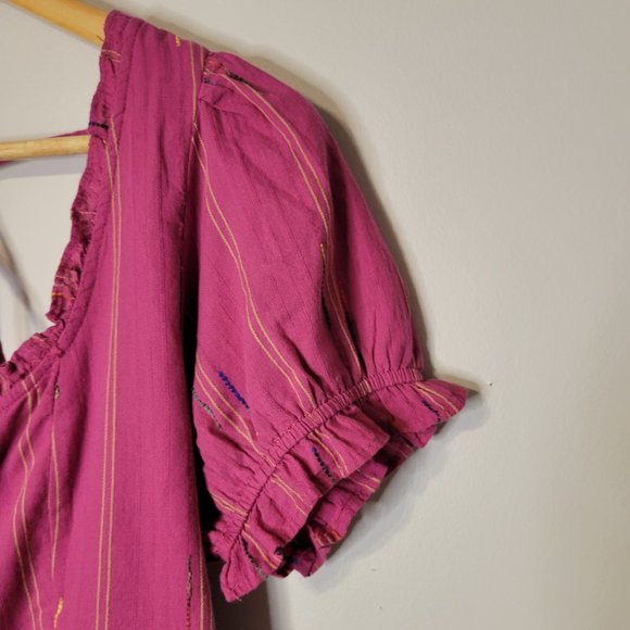 NWT Free People Seratonin Smocked Blouse Striped Raspberry Sherbert Size Medium - Picture 4 of 14